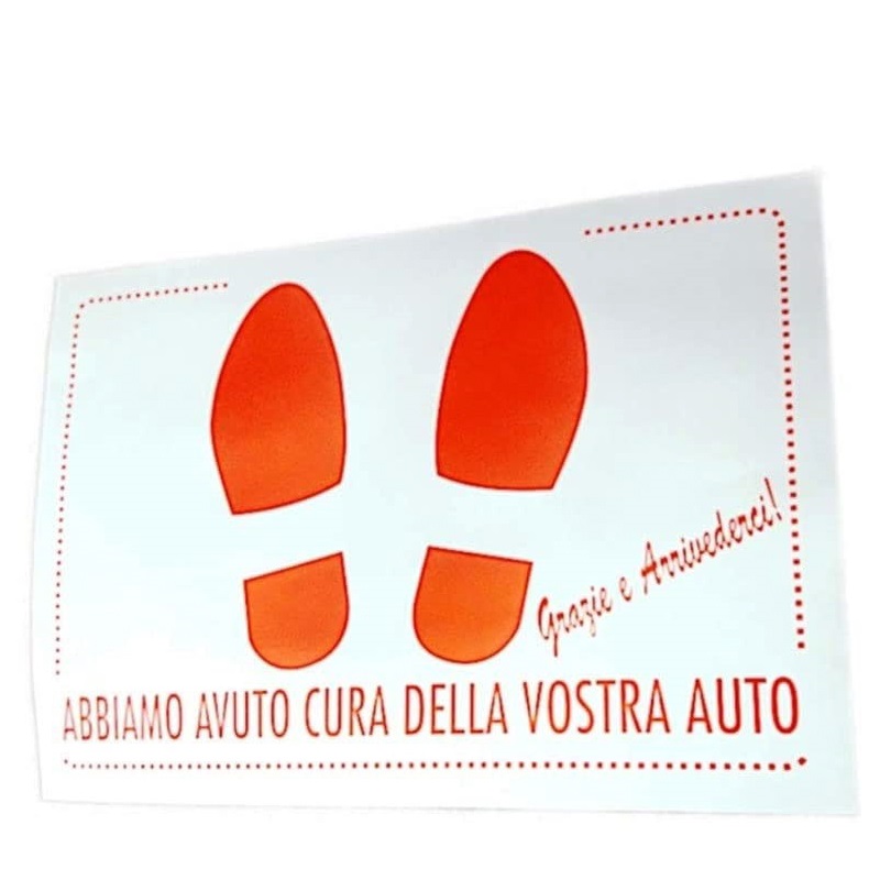 Tappetini per Auto in Carta – Colore Bianco con Grafica Rossa