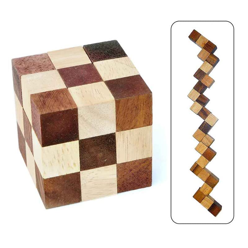 Gioco di Logica CUBO SERPENTINO CLASSICO Rompicapo 3D in legno ad incastro