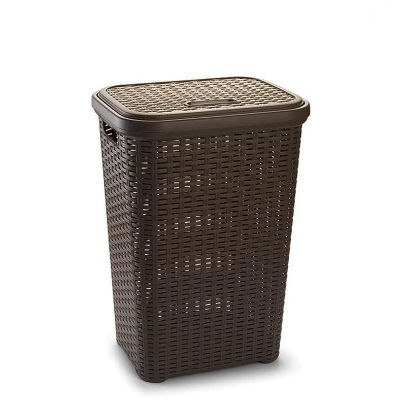 Cesto Portabiancheria in Plastica con Coperchio – Effetto Rattan